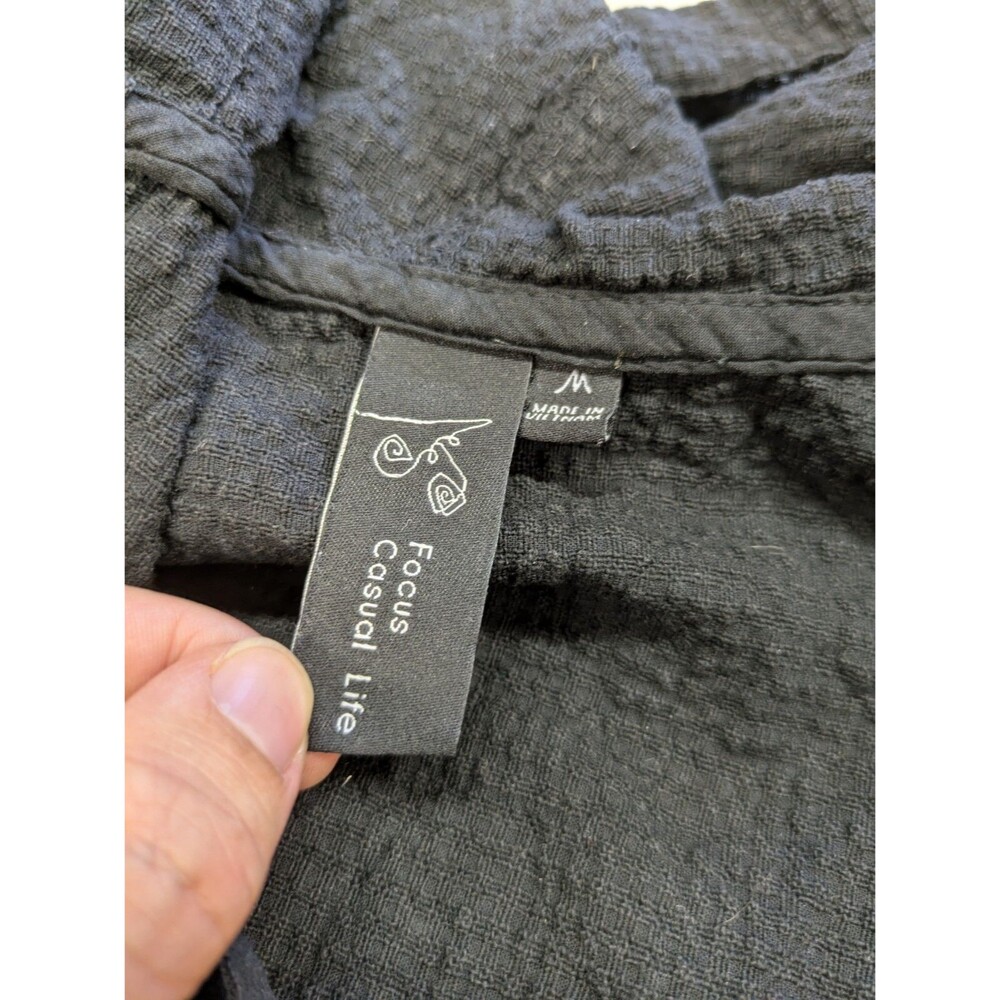 Focus Casual Art Wear Shirt Medium Gauzy Hooded Button Front Lightweight Black - Picture 8 of 11